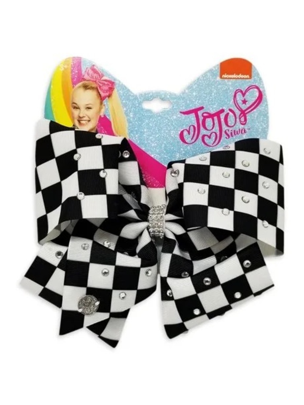 JoJo Siwa Black & White Checkerboard Bow with Rhinestones